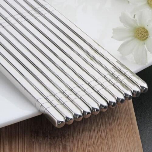 5 Pairs/Set Chinese Metal Chopsticks Non-slip Stainless Steel Chop Sticks Set Reusable chopstick holder Food Sticks Sushi Hashi