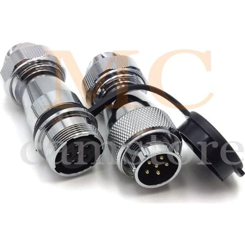 WS20 6Pin Male To Female Docking Aviation Connector Waterproof 10A Metal M20 Connector AC and DC signal LED industrial equipment