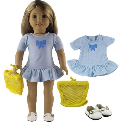 New 4 PCS Doll Clothes+1 Bag+1 Pairs Shoes for 18 Inch American Bitty Baby Doll X114