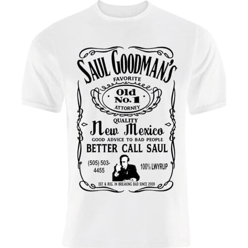 Men 2019 New Short Sleeve Better Call Saul Heisenberg Whiskey Tribute T Shirt Saul Goodman Jimmy McGill BB Cotton T-Shirts