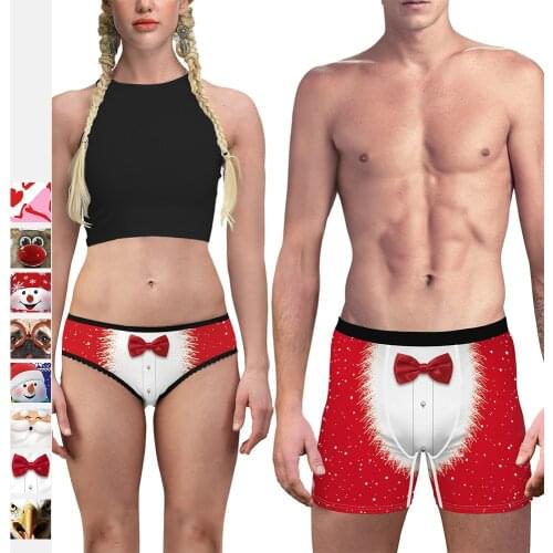 New Christmas Couples Lovers Sexy Underwear Men Boxer Panties Breathable Cute Cartoon Santa Claus 3D Printed Shorts Underpants