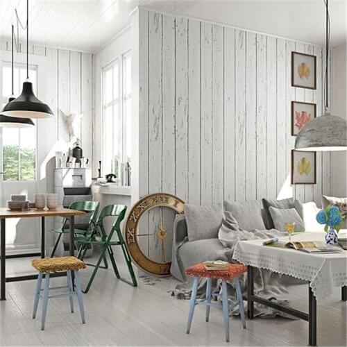 Beibehang White striped vintage mediterranean wallpaper nostalgic wood grain non-woven wallpaper bedroom living room wall paper