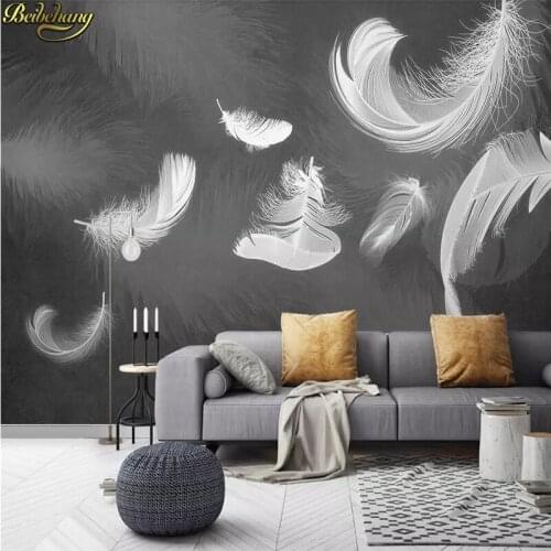 Beibehang Custom Photo Mural Wallpaper 3D Modern Fashion TV Background Wall Decorative Black white feather wall paper Painting