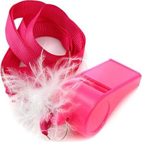 Pink Fluffy feather whistle blowing fun whistle necklace hen party night do accessory stage funny joke noise maker concert gift