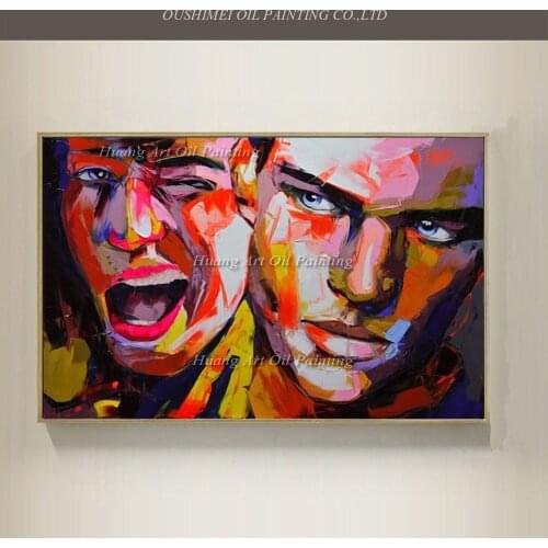Hand painted abstract colourful mans face couple high quality oil painting for home decoration by Francoise Nielly Art