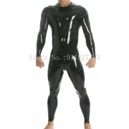 Handmade back crotch zip Round collar latex suit Unitard Sexy Zentai overall Latex Catsuit rubber catsuit