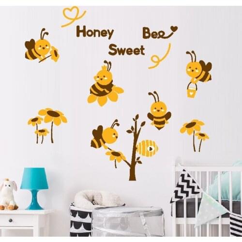 Removable Cartoon Bee Wall Stickers for Kids Room Decor Nursery Mural Vinyl Wall Decals Eco-Friendly Wallpaper Sticker Baby Wall
