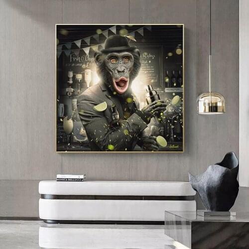 Modern Poster Bartending Monkeys Canvas Paintings on The Wall Art Posters and Prints Funny Monkey In Suit Canvas Wall Pictures