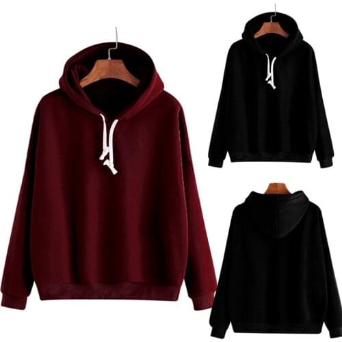 Black/Pink/Wine Red Unisex Hip-hop Sport Casual Sweatshirt Tops Teenager Girls Women Long Sleeve Solid Color Pullover Hoodies