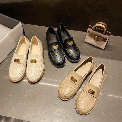 Metal Buckle oxford shoes women flats derbies moccasins thick heels slip on loafers sewing retro round toe brogue shoes female