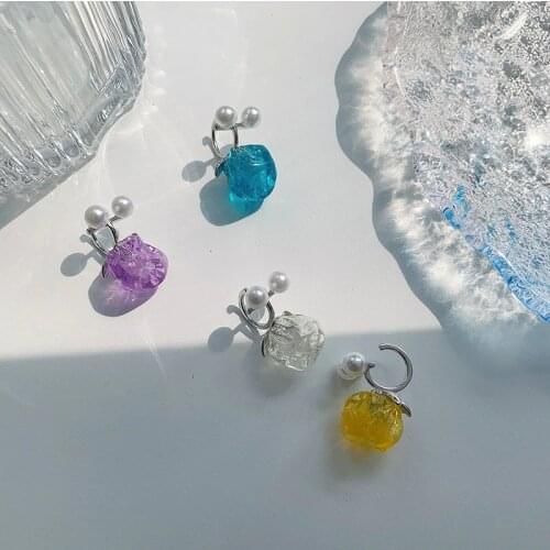 U-Magical Unique Design Candy Colors Irregular Cube Clip Earring for Women Imitation Pearl Open Arcylic Metal Earring Jewelry