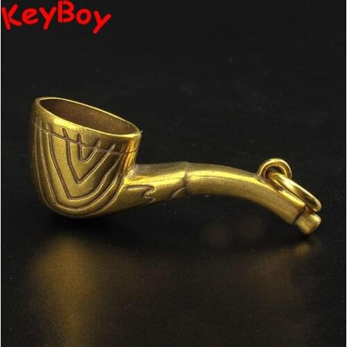 Vintage Brass Tobacco Pipe Keyrings Pendants Metal Copper Smoking Men Car Key Chain Hanging Jewelry Keychains Gifts for Friends