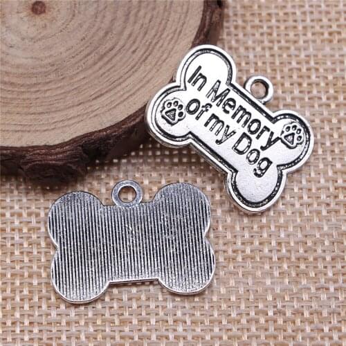 WYSIWYG 5pcs 25x19mm Antique Silver Color In Memory Of My Dog Tag Charms Pendant For Jewelry Making DIY Jewelry Findings