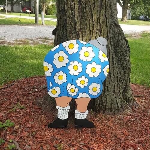 Funny Old Lady Bending Down Garden Decorative Stakes Yard Sign Silhouette Outdoor Lawn Art Garden Decor Ornaments