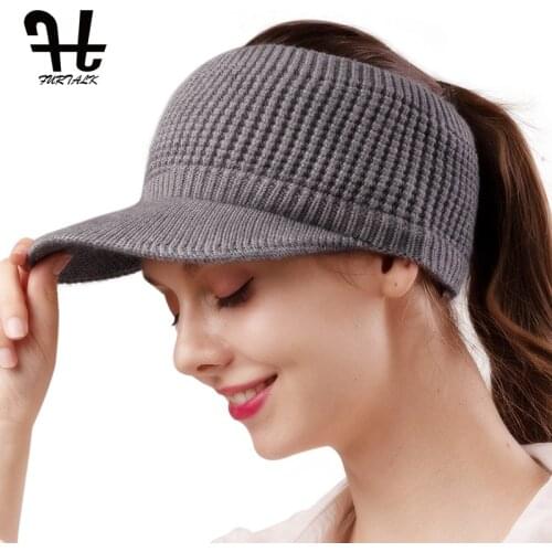 FURTALK Winter Knitted Ponytail Hat Women Fleece Baseball Cap Winter Sports Hat High Messy Bun Knit Hats for Ladies Sportswear