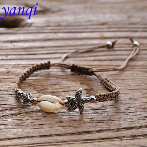 Hot Sale Creative Starfish Turtle Shell Bracelet Hand Knit Bracelets & Bangle Beach Design Adorable Bracelet For Man And Woman