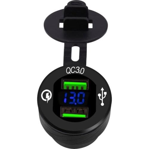 12V Motorbike Hella Din Aluminum QC3.0 Dual USB Fast Charger LED Voltmeter for B-MW T-riumph Tiger Ducati Motorcycle