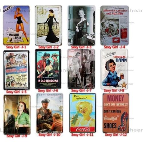 2021 Retro Vintage Home Decor Garage Metal Signs Pin Up Girl Poster Sexy Lady Wall Stickers for Coffee Bar Shop Home Decration