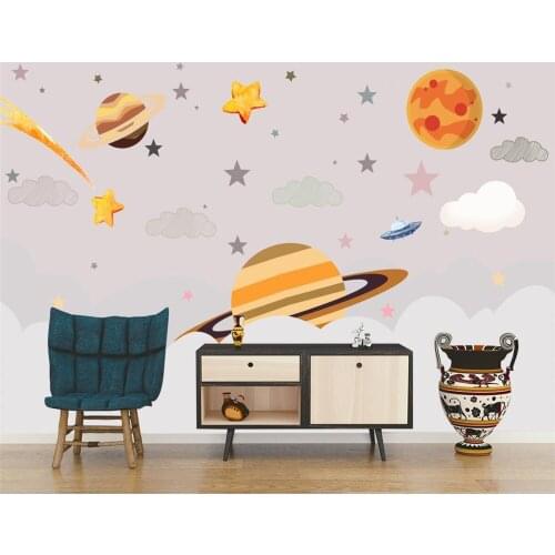 3d wallpaper mural Nordic minimalist space childrens room bedroom planet spaceship wall stickers home decoration poster обои 3d