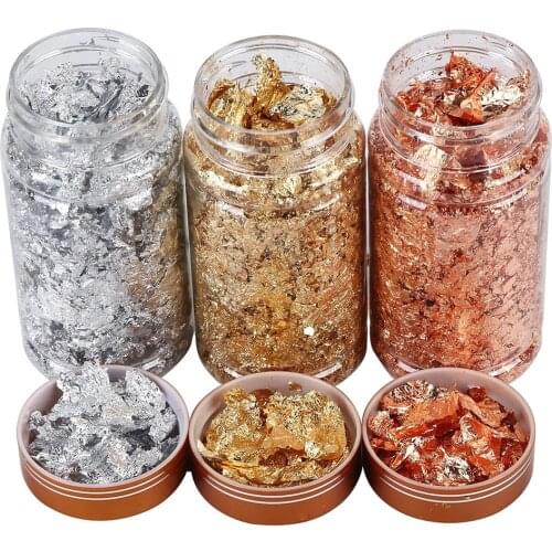 9g Nail Decorative Gold Leaf Flakes Gold Silver Confetti DIY Nail Foil Glitters for Nail Beauty Paintings Decor