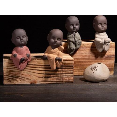 Tea Pet Ceramic Sitting Cross Buddha Statue Monk Tea Pets Table Crafts Ornament Tea Play Living Room Home Office Desk Decoration