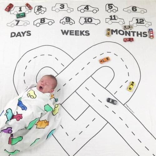 Baby Growth Photo Props Background Cloth Cartoon Pattern Infant Bebe Milestone Play Mats For Kids Calendar Props Accessories