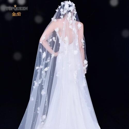TOPQUEEN V52 Bridal Veils Long Cathedral Style Fabric Wedding Veil Bridal Shower Veil 5m Long Bridal Veil Lolita Veil WED VEIL