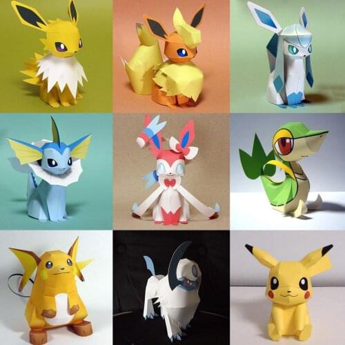 1pcs Paper Model Pokemon Action Figures Water Pikachu Wonderful Frog Seeds Handmade DIY Simple Version Educational Toys