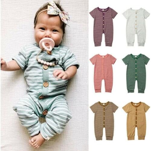 Focusnorm 0-18M Fashion Newborn Kid Baby Girl Boy Clothes Striped Romper Cotton Soft Summer Jumpsuit Cotton Outfits
