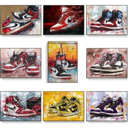Graffiti Street Artwork Basketball Shoes Canvas Posters Pop Street Art Sneaker Shoes Painting Pictures for Boys Room Wall Decor