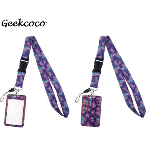 J2278 Cartoon Purple Leaves Lanyard Keychain key Badge Mobile Phone Rope Lanyard With Kawaii Card Holder Cover