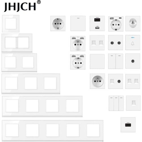 Jhjch-wall mount module diy European standard white glass panel power socket switch button, hdmi, free combination of functions