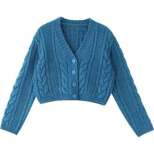 Autumn Winter Knitted Female Cardigan Loose Streetwear Knit Sweater Coat Cute Solid Print V Neck knitted cardigan Women Jacket