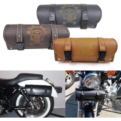 Motorcycle Front Fork Tool Bag Luggage Saddle Bag Waterproof Storage Pouch Luggage PU Leather Bag Black Universal For Harley