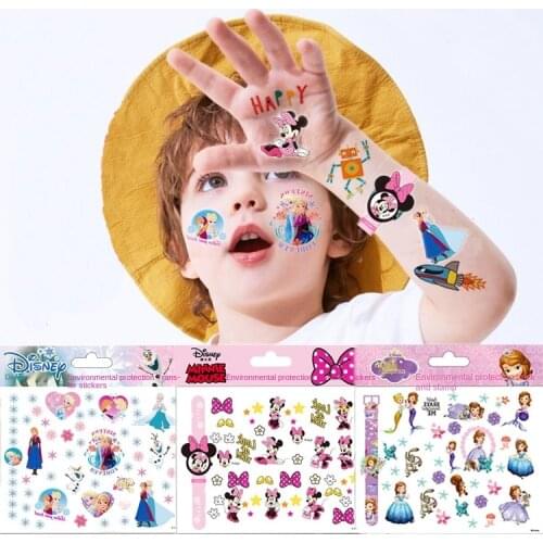 Original Disney Children Tattoo Stickers Random 1pcs Cartoon Frozen Minnie waterproof sticker Kids Girls Christmas Birthday Gift
