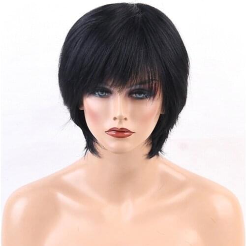 Human Hair Blend Wig Straight Bob Short Hairstyles 2020 Natural Black Natural Hairline Capless Womens Wigs