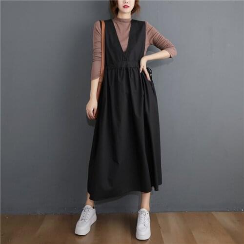 Plus Size Women Dress Sleeveless V-Neck Female Lady Vestidos Casual Loose A-Line Pleated Solid Black Dress With Sashes