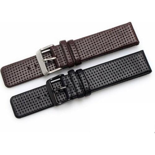 18mm 20mm 22mm Waterproof Sweatproof Watch Strap Porous Breathable Leather Watch Band With Stainless Steel Buckle Clasp