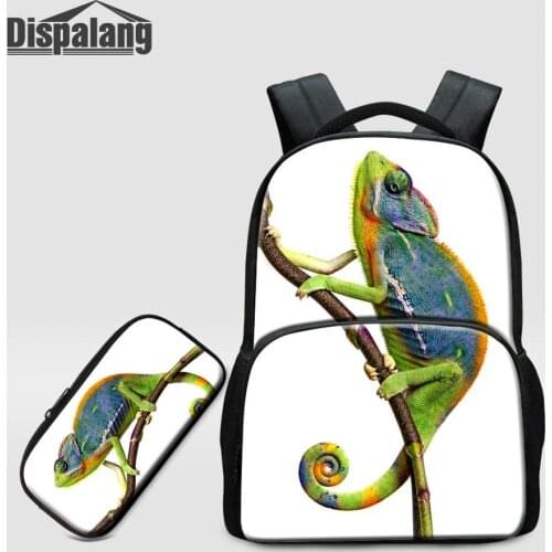 2 PCS Laptop Backpack To School Pencil Bags Set Animal Lizard Schoolbags Men College Custom Image Bookbag Boys Outdoor Shoulder