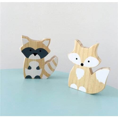 Nordic Wooden Fox Ornaments Kids Room Decorations Wall Art Miniature Figurines Wood Toys Home Desk Bookshelf Decor Photo Props