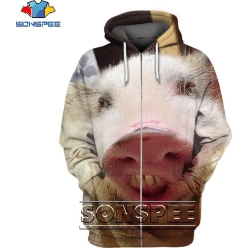 SONSPEE Kawaii Animal Pet Mini Pig Funny Zipper Hoodie 3D Printing Men Women’s Summer Man Harajuku Oversize Zip Hoodies Kids Top