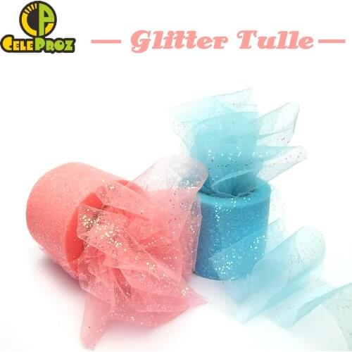 6cm 25Yards Glitter Tulle Mesh Ribbon Roll Sequin Tulle DIY Craft Hair Bow Poms Tutu Skirt Journal Wedding Birthday Party Supply