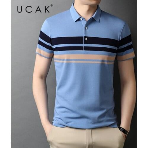 UCAK Brand Classic Striped Turn-down Collar Short Sleeve T-Shirts Summer New Streetwear Tops Casual Cotton T Shirt Homme U5526
