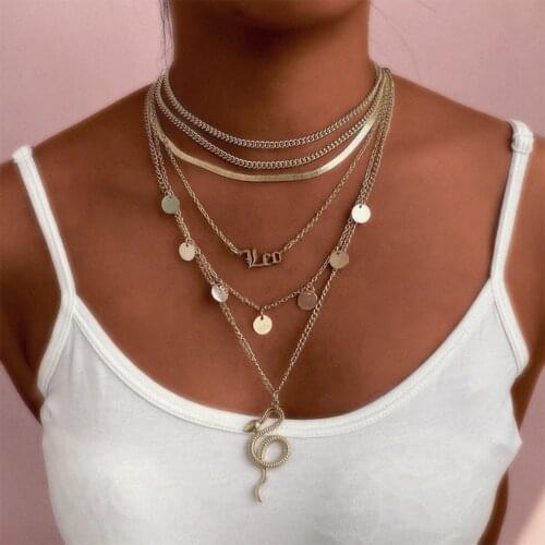 Punk Vintage Multilayer Snake Chain Neckalce Sets Jewelry Leo Animal Pendants Metal Long Chain Choker 2021 New Bohemia Necklaces