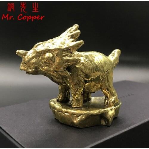 Vintage Copper Triceratops Dinosaur Statue Ornament Tea Pet Home Decor Crafts Accessories Car Decorations Brass Animal Figurines