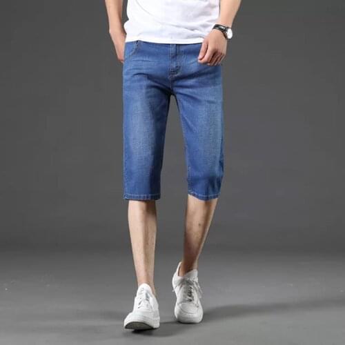 High Quality Denim Knee Length Straight Pants Men Summer Casual Shorts Hommes Jeans