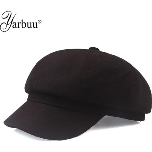 [YARBUU] Auutmn Winter Hats for Women Solid Plain Octagonal Newsboy Cap Ladies Casual Wool Hat Winter Beret Women Painter Cap