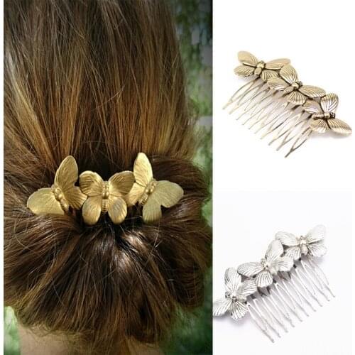Vintage Metal Butterfly Shape Bridal Hair Combs Women Bohemian Hairpins Headpiece Party Jewelry Wedding Hair Accessories