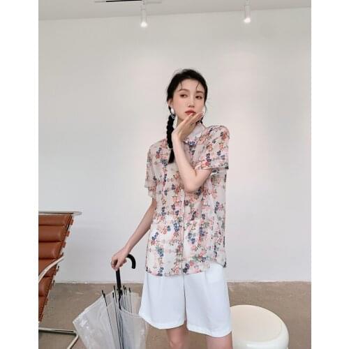 FONELY FAIRY 2021 Spring Women Summer Blouse Korean Womens Tops Blouses Retro Floral Print Shirts Blusas Roupa Feminina Tops