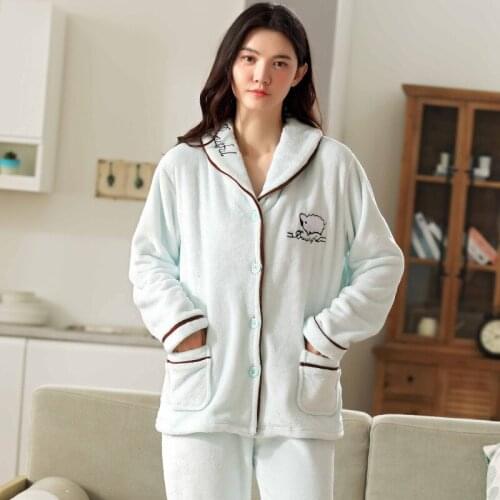 Autumn Luxury Women Pajamas Comfortable Flannel Pajamas Sets High Quality Homewear Cardigan Long sleeve Thicken in autumn winter
